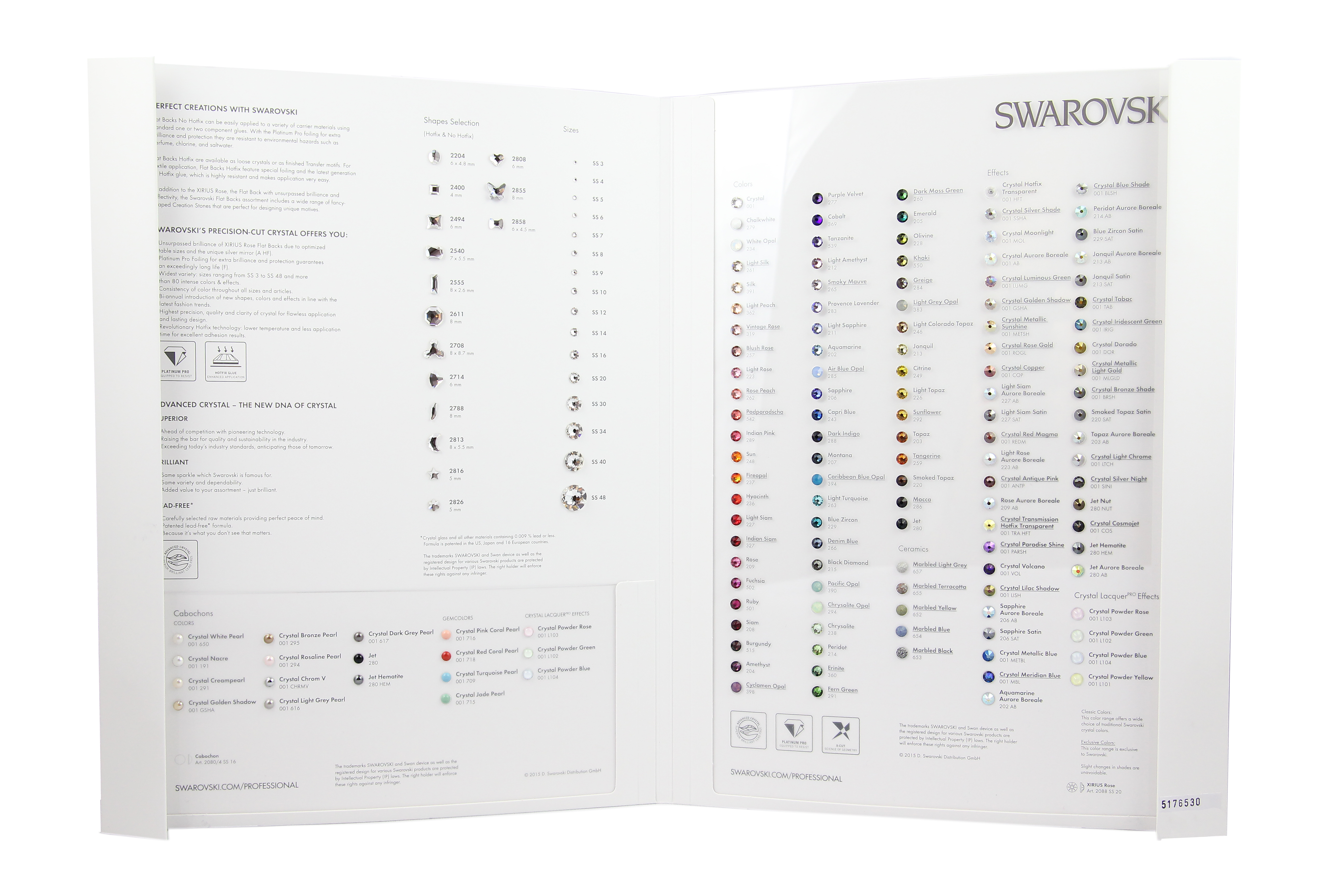 Color Card with Hotfix and NoHotfix Swarovski Elements Crystals 