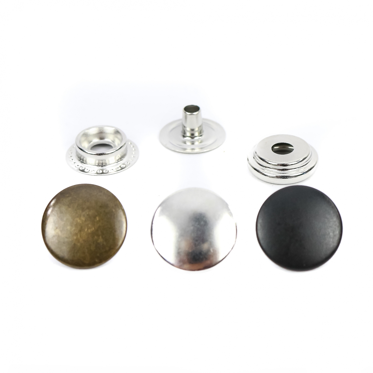 Snap Buttons, 15 mm, Nickel, Antic-brass, Black-oxid (1000 sets/pack)