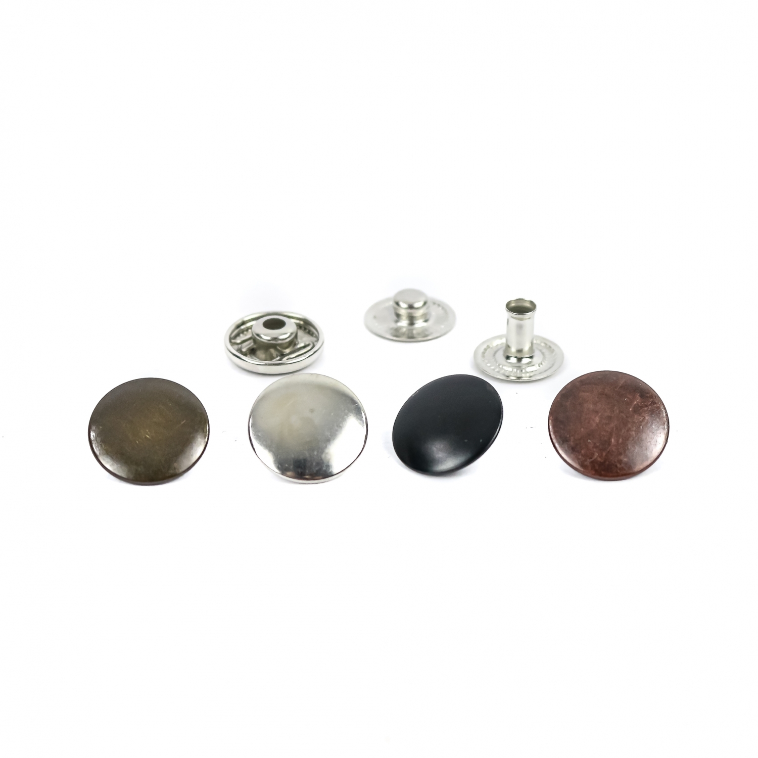 Snap Buttons, 15 mm, Nickel, Antic-brass, Black-oxid (1.000 sets/pack)