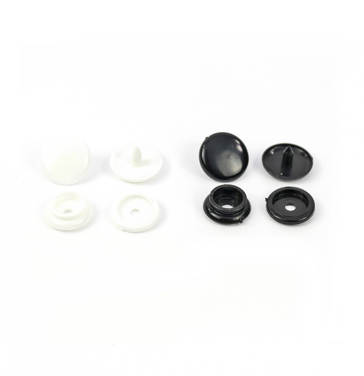 Plastic Snap Buttons, 10 mm, White, Black (1.000 sets/pack) 