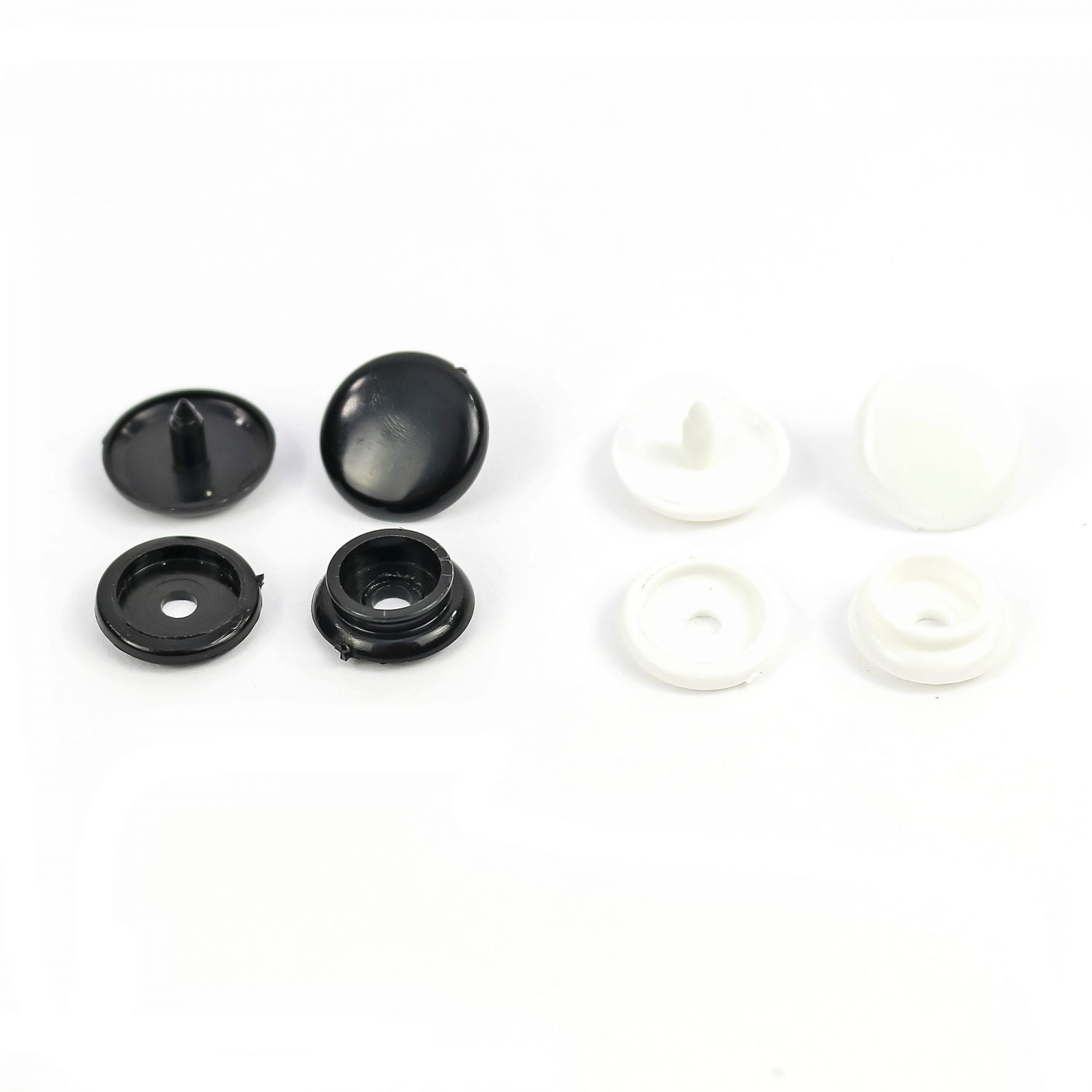 Plastic Snap Buttons, 15 mm, White, Black (1.000 sets/pack) 