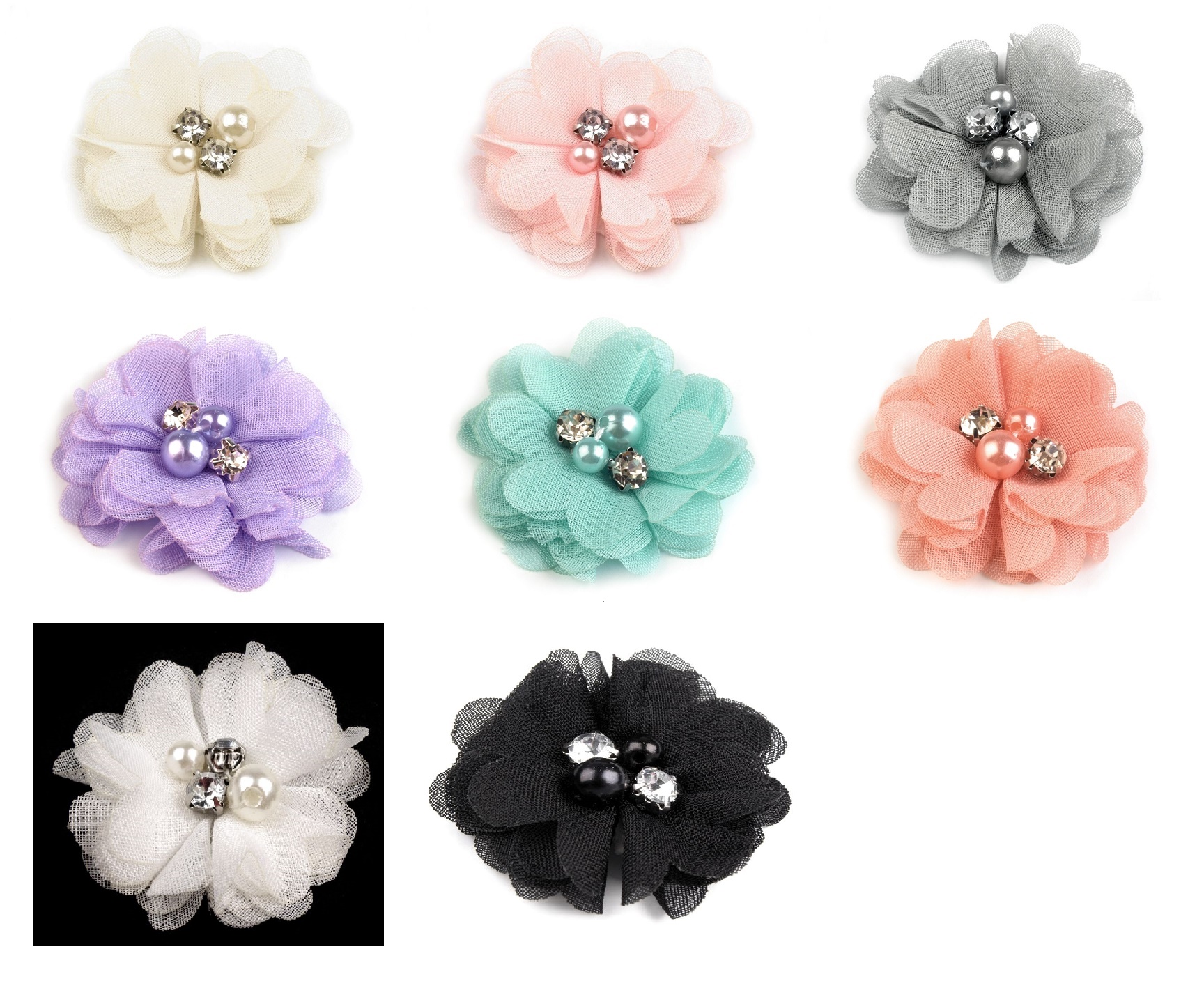 Decorative Mesh Flower with Beads, diameter 50mm (10 pcs/pack) 