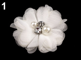 Aplicatie Vestimentara (10 bucati/pachet) Flori textile cu perle și strasuri 50mm (10 bucati/pachet)