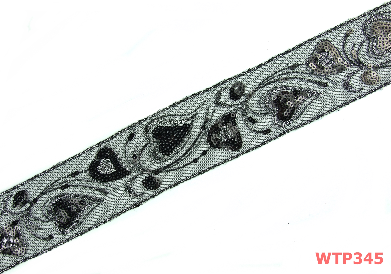 Lace with Sequins and Metalic Thread, width 50 mm, Black (1 meters/roll)Code: WTP345