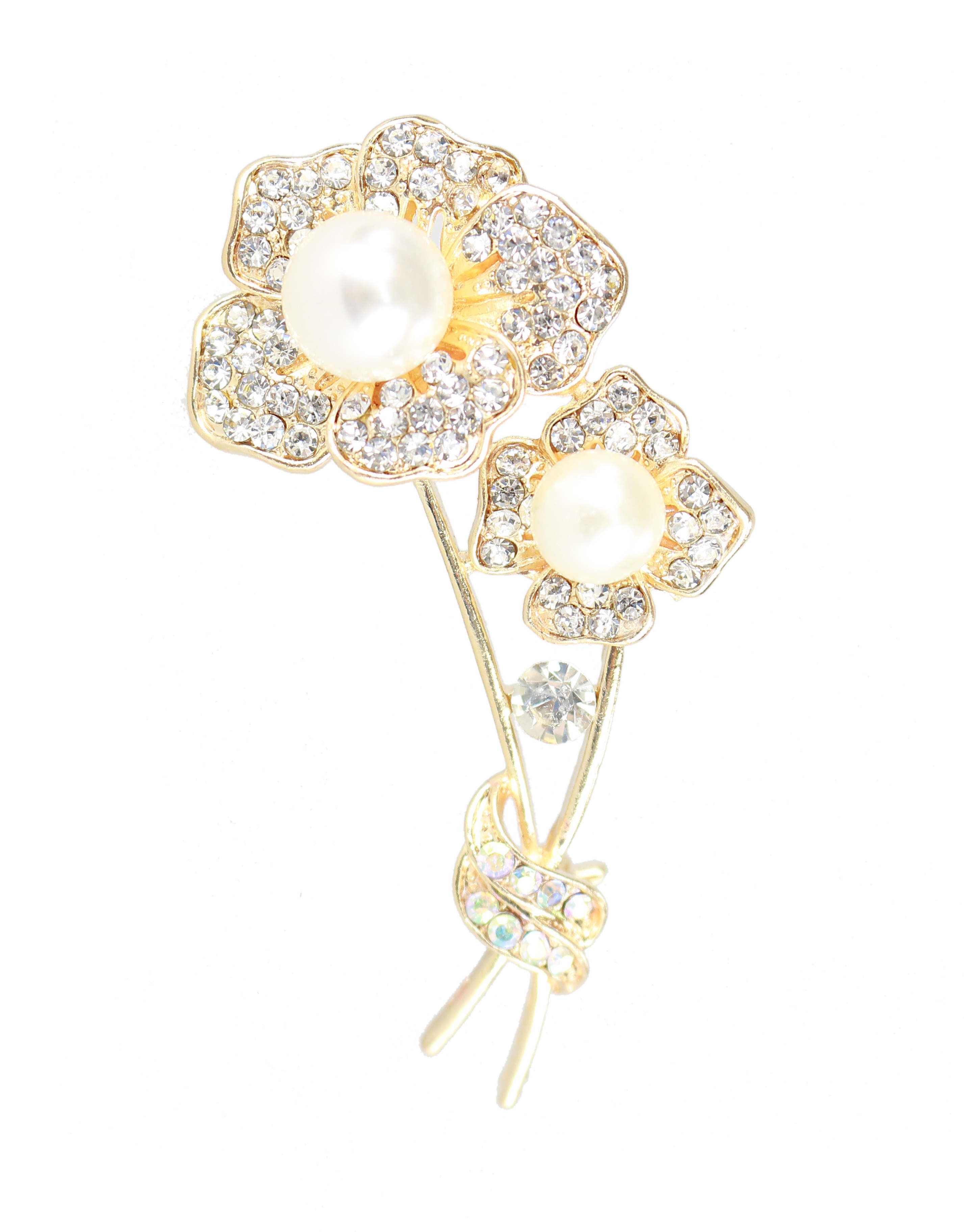 Flower Brooch with Crystals and Pearls, 6x3 cm (6 pcs/pack) Code: ME0481