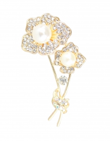 Brooches - Flower Brooch with Crystals and Pearls, 6x3 cm (6 pcs/pack) Code: ME0481