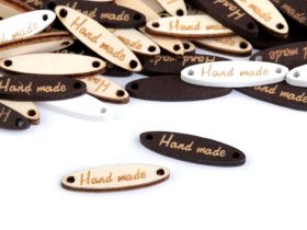 Eco Leather Clothing Label, 15x50 mm (50 pcs/pack) Code: 390598 - Wooden Tag (100 pcs/bag) Code: 750044