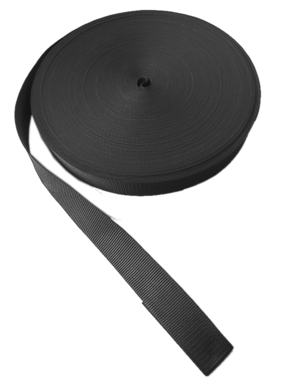 Nylon Webbing Strap Tape, 50 mm, Black (50 meters/roll)