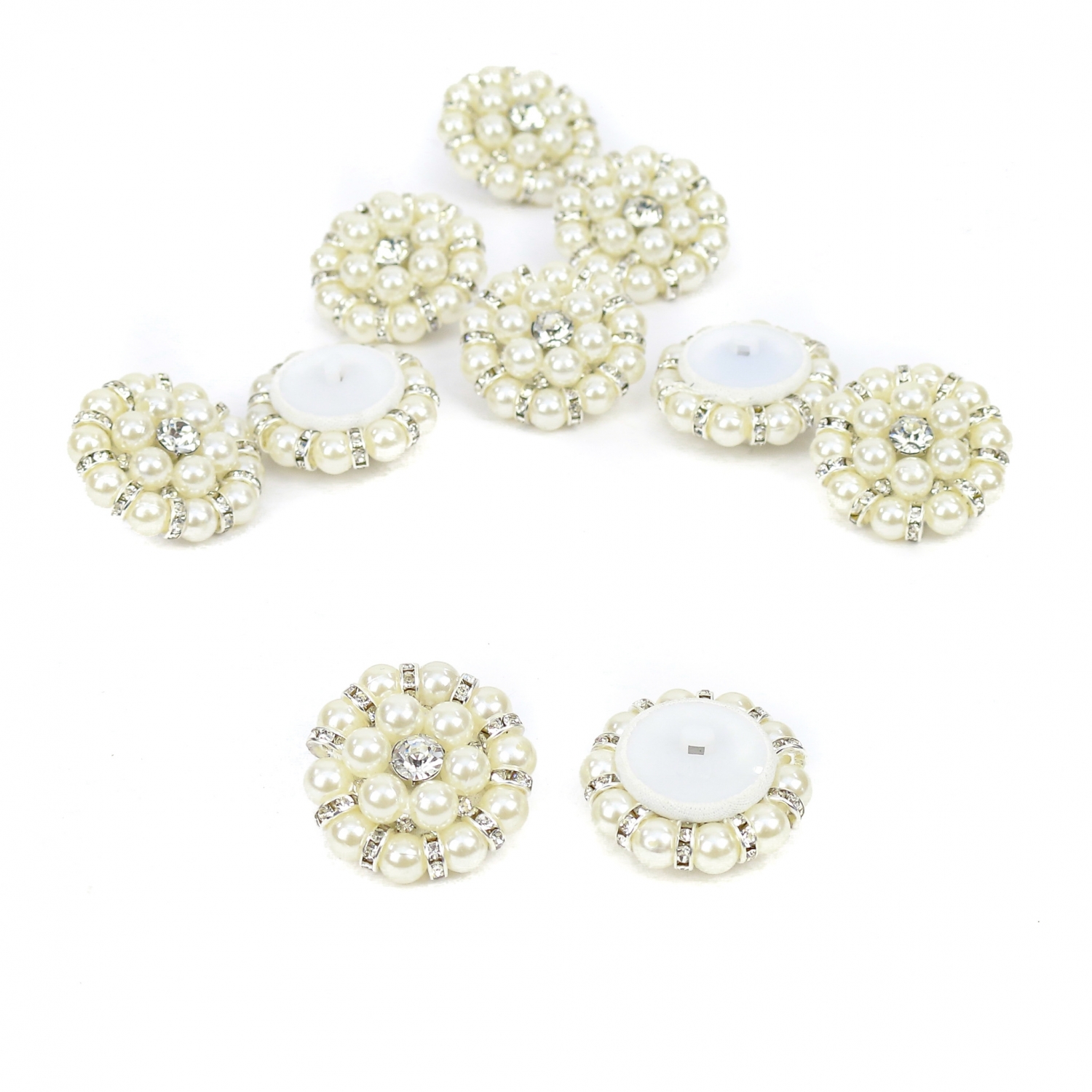 Shank Buttons with Pearls and Rhinestones, 35 mm (10 pcs/pack) Code: BT0725