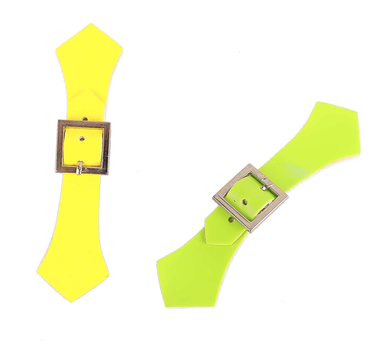 Plastic Buckles, 11 x 1.5~2.5 cm, Yellow, Green (10 pcs/pack)