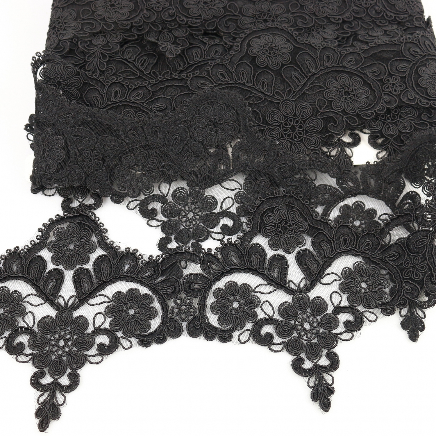 Banda Dantela Brodata, 130 mm, Alb, Negru (1 metru/rola) Cod: 14336 - 2