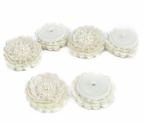 Rhinestones and Perls Buttons - Shank Buttons with Pearls, Sequins and Beads, 5 cm, Cream (6 pcs/pack) Code: BT0826
