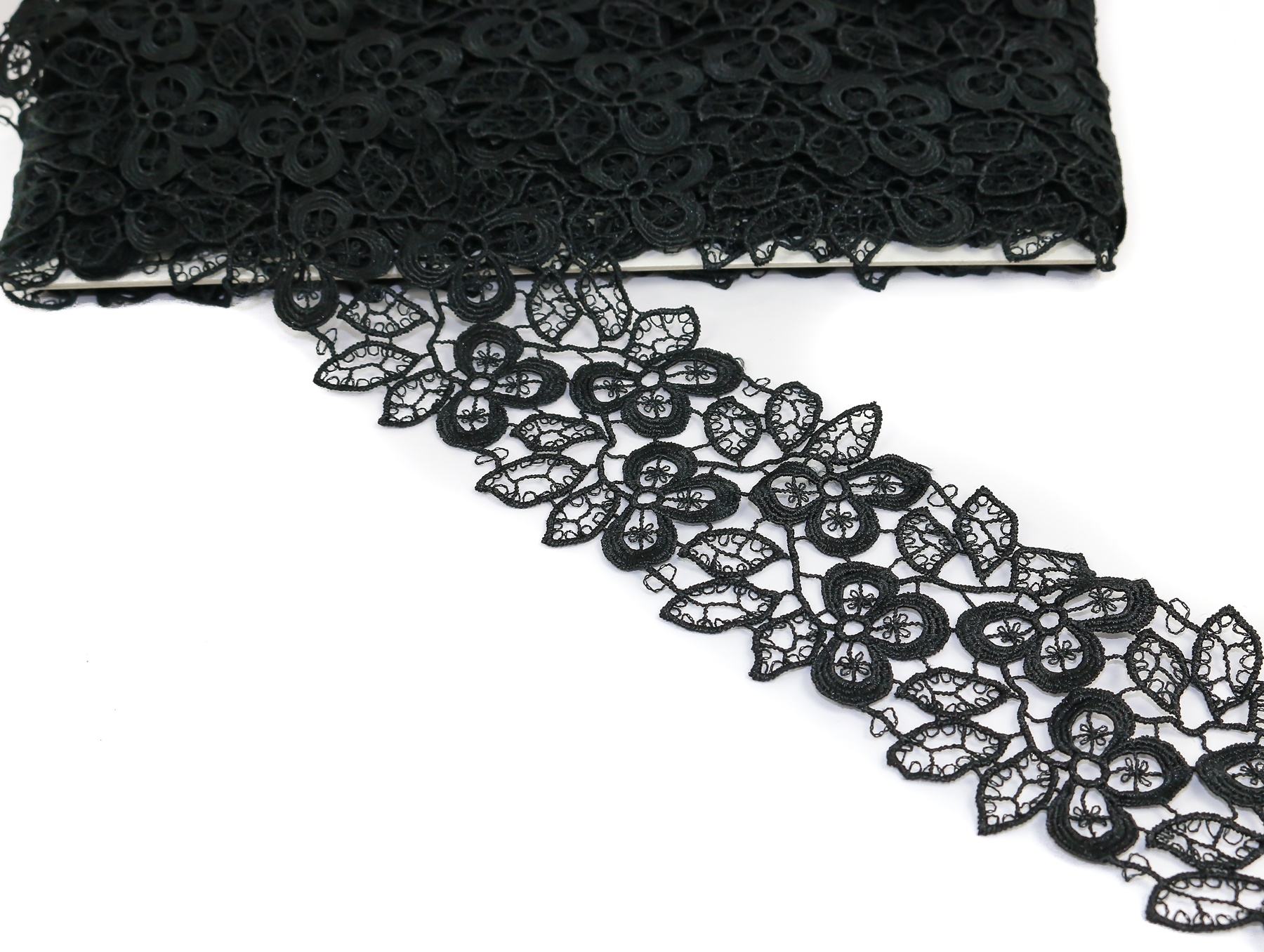 Banda Dantela Brodata, 6.5 cm, Negru (1 metru/rola) Cod: DC2455 - 3
