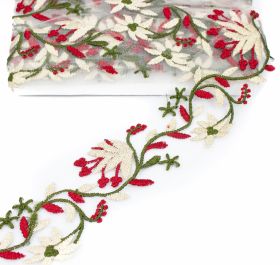 Pasmanterie 2504-25 (100 metri/rola) Pasmanterie Brodata pe Tul, latime 6 cm (9.14 m/rola)Cod: HL3395
