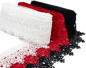 Lace, width 3 cm (25 meters / roll) Cod: 3828 - Border Lace Embroidered, width 10.5 cm (13.72 meters/roll)Code: 6304-0166