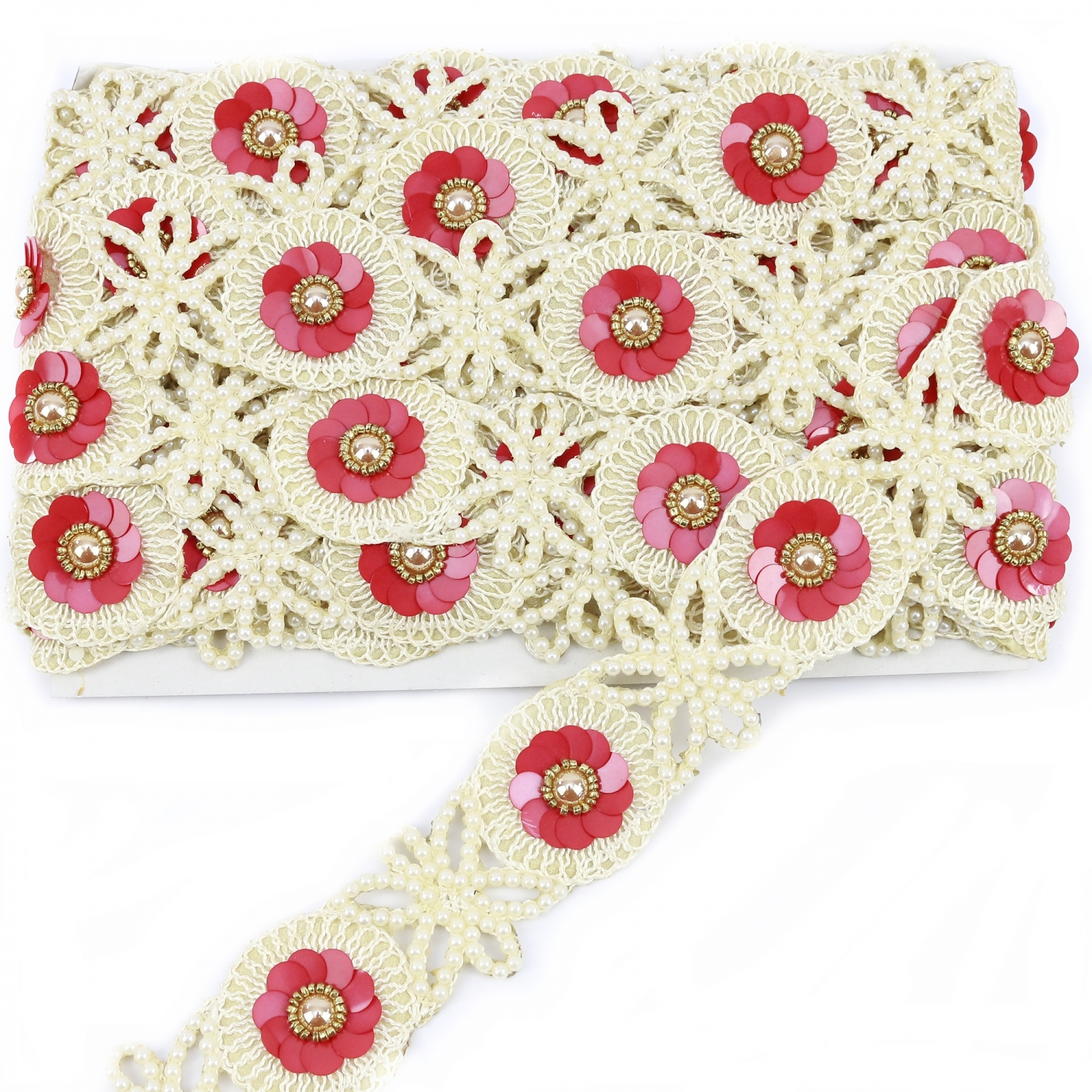 Pasmanterie cu Paiete si Margele, Model Floare, latime 5 cm (1 metru)Cod: 40307 - 4
