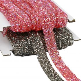 Iron-on Trim with Rhinestones - Iron-on Trim/Border with Rhinestones, 15 mm (10 yards/roll)Code: YK-T007