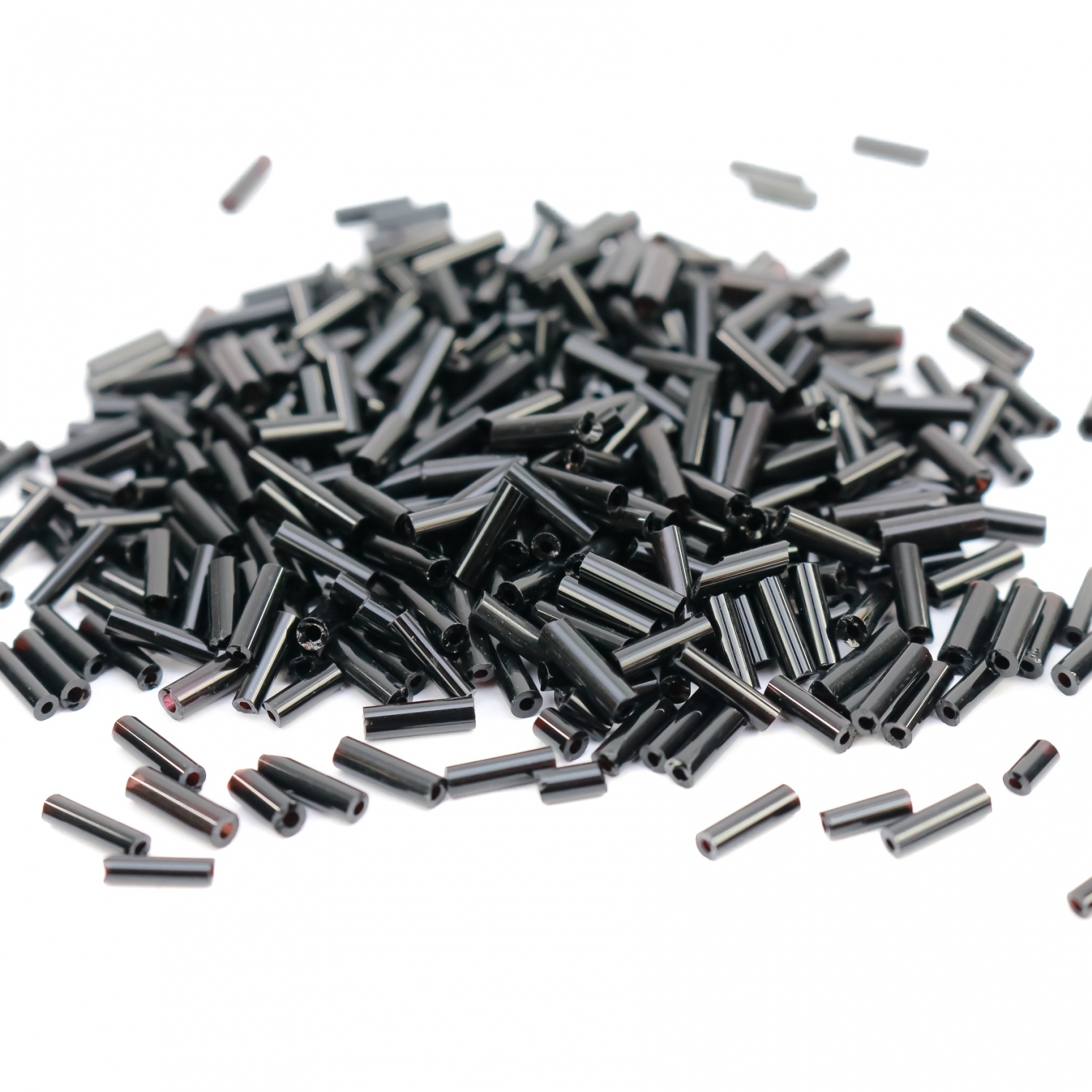 Tube Glass Beads, Color: Black (100 gr/bag)