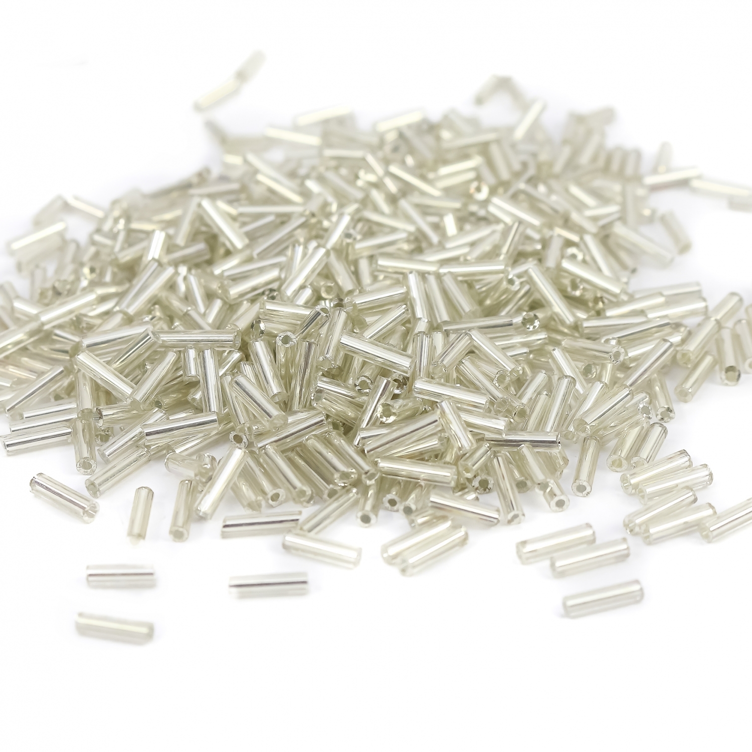Margele Tubulare din Sticla, Culoare: Argintiu 21 (500 gr/punga)