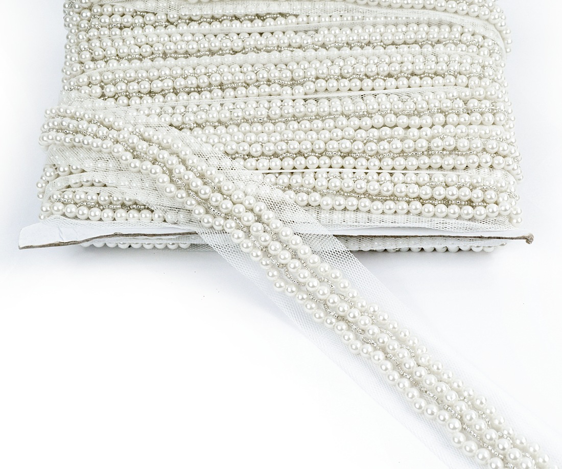 Pasmanterie cu Perle si Margele Cusute pe Tul (18.28 m/rola)Cod:C17533A - 2