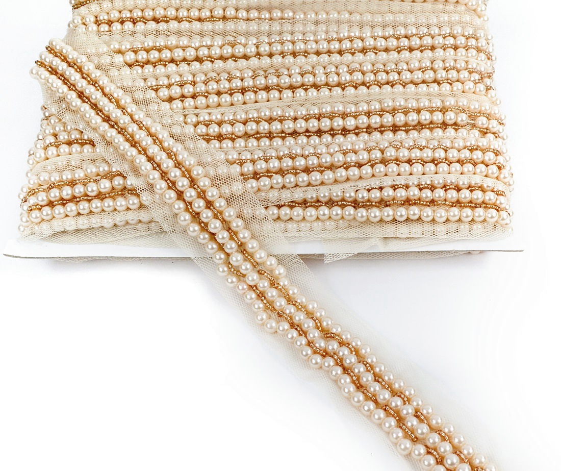 Pasmanterie cu Perle si Margele Cusute pe Tul (18.28 m/rola)Cod:C17533A - 4
