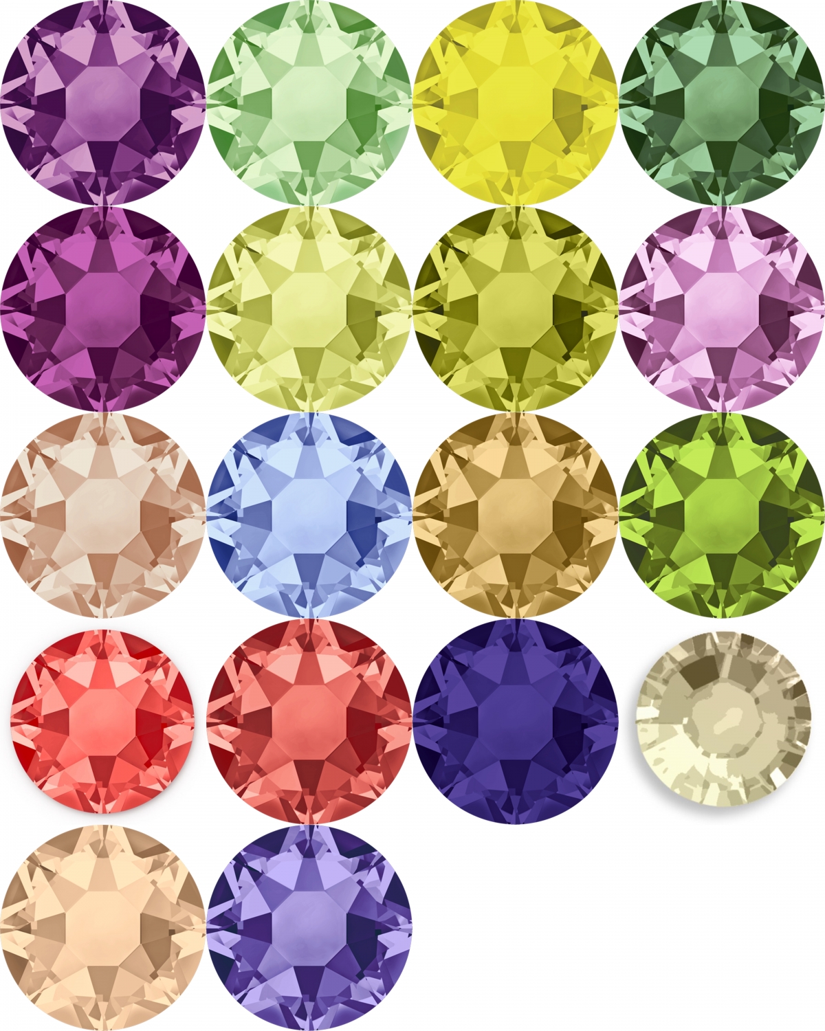 Hotfix Crystals 2028, Size: SS16, Color: Different colours (144 pcs/pack)