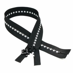 Nylon Zipper - 50 cm Rhinestones Zipper, Color: Black (1 piece)