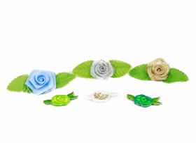 Flori Textile cu Perle si Strasuri, diametru 50 mm (10 bucati/pachet) - Aplicatii de Cusut, Model Floare (60 buc/pachet)