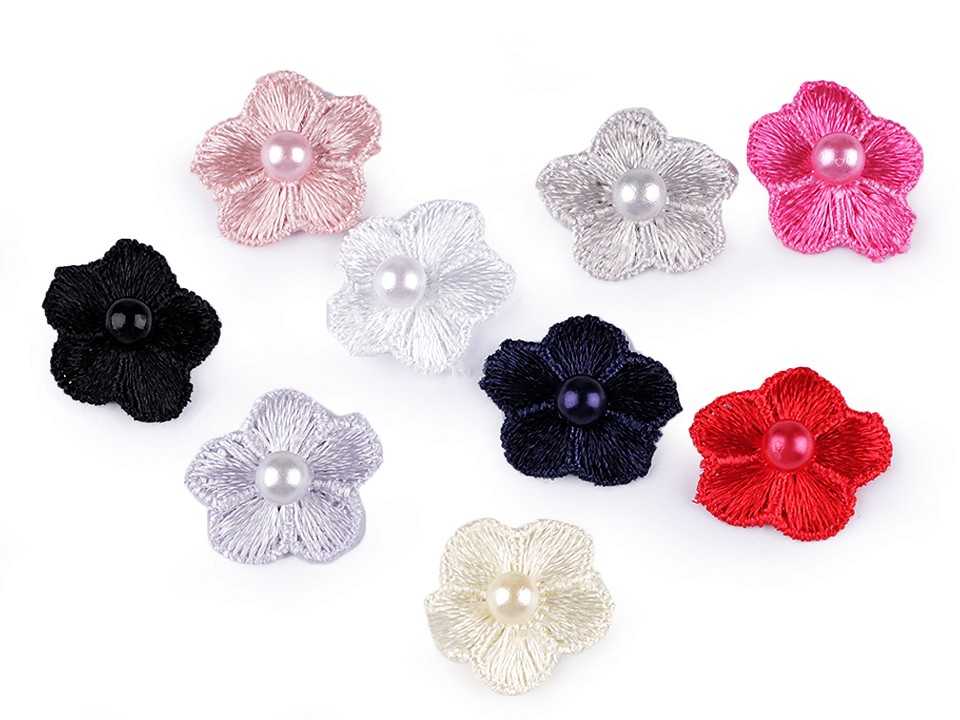 Pearl Embroidered Flowers, diameter 20 mm (10 pcs / package) Code: 400098
