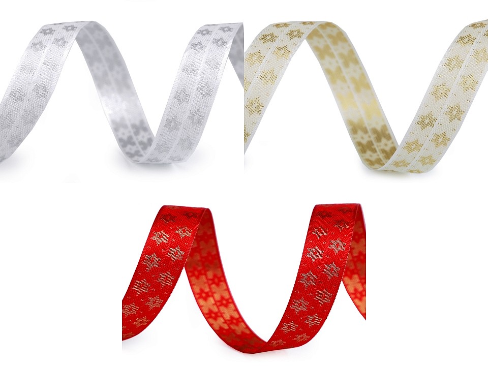 Christmas Ribbon with Stars, width 15 mm (25 m/roll) Code: 430514