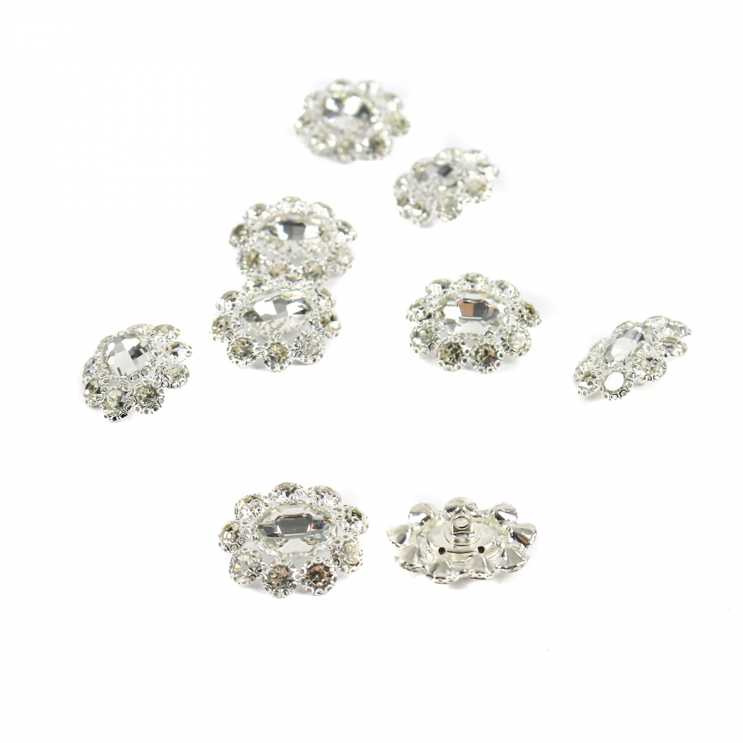 Shank Buttons with Rhinestones, Size 25x22 mm (10 pcs/pack) Code: BT1015