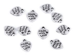 Inchizatori Lant, lungime 20 mm (100 bucati/punga) - Pandantiv inimioara, Made with love, 10x12 mm (10 bucati/pachet), Cod: 330641