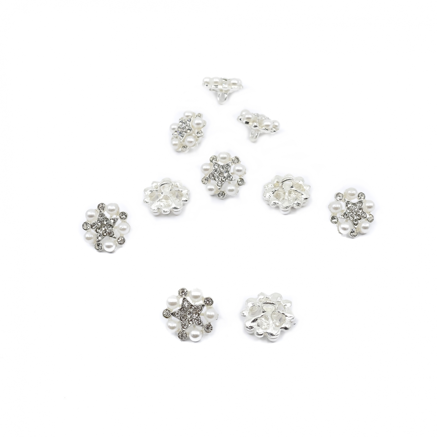 Shank Buttons with Rhinestones and Pearls, 1.5 cm (10 pcs/pack) Code: BT1489