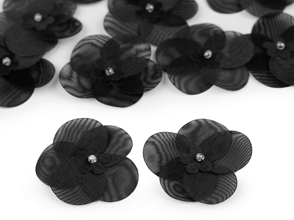 Decorative Organza Flower with Bead, diameter 40mm (10 pcs/pack)Code: 400162