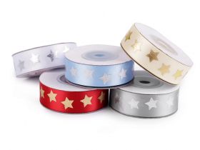 Trimmings - Satin ribbon with stars, width 20 mm (13.5 meters/roll) code: 430564