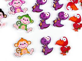 Wooden Decorative Buttons - Wooden Decorative Buttons (10 pcs/pack) Model: Monky, Dinosaur, Bird