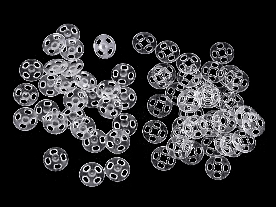 Plastic Sew-on Snaps, 10 mm, Transparent, Black (100 pairs/box)