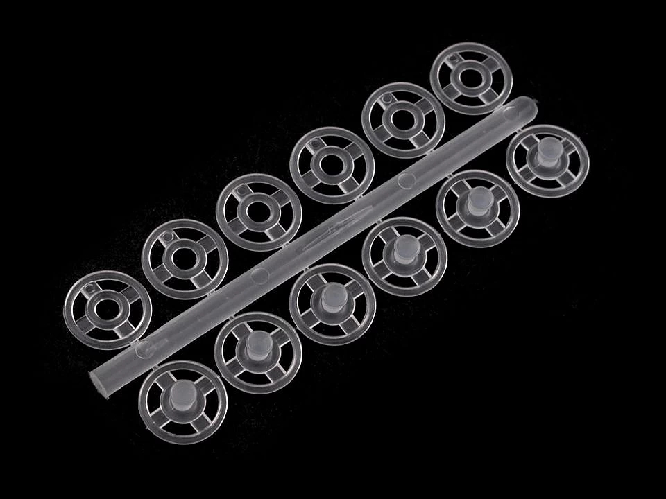 Plastic Sew-on Snaps, 10 mm, Transparent, Black (1 set)