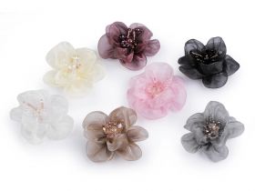 Sew-on Accessories - Organza Flower with Rhinestones, diameter 6-7 cm (2 pcs/pack)