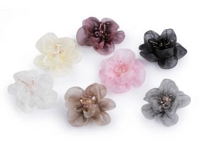 prod_nume - Organza Flower with Rhinestones, diameter 6-7 cm (2 pcs/pack)