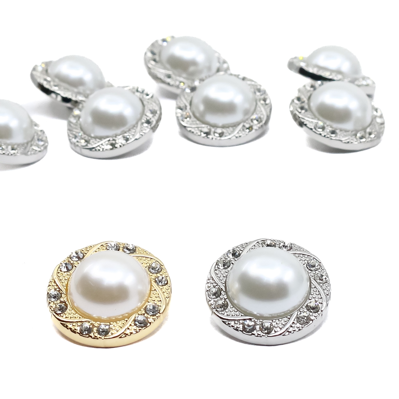 Nasturi Metalici cu Strasuri si Perla, Lin 32 (50 bucati/pachet)Cod: MC2182/32