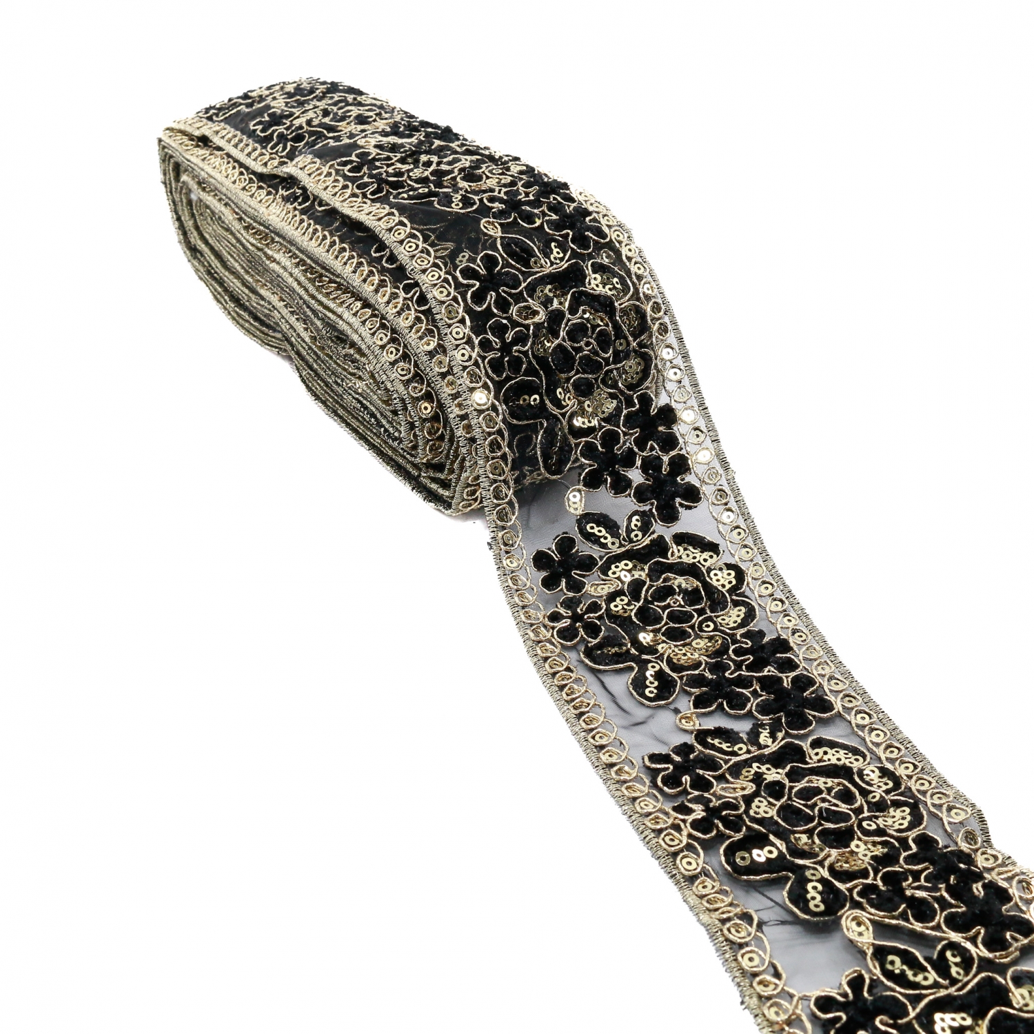 Trim/Border with Seaquins and Metalic Thread, Gold(9 m/roll)Code: LA5421