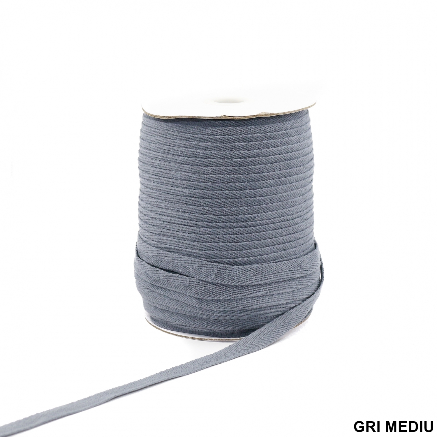 Banda Decorativa Bumbac, Herringbone, Gri Mediu, latime 10 mm (100 metri/rola)