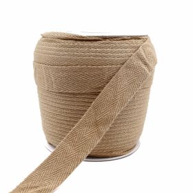 Banda Decorativa din Catifea, latime 50 mm (25 metri/rola) - Banda Decorativa Bumbac, Herringbone, Bej Inchis, latime 20 mm (50 metri/rola)