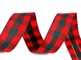 Pasmanterie 2504-20  (100 metri/rola)  - Panglica in Carouri cu Lurex, latime 25 mm (45 m/rola) Cod: 430785