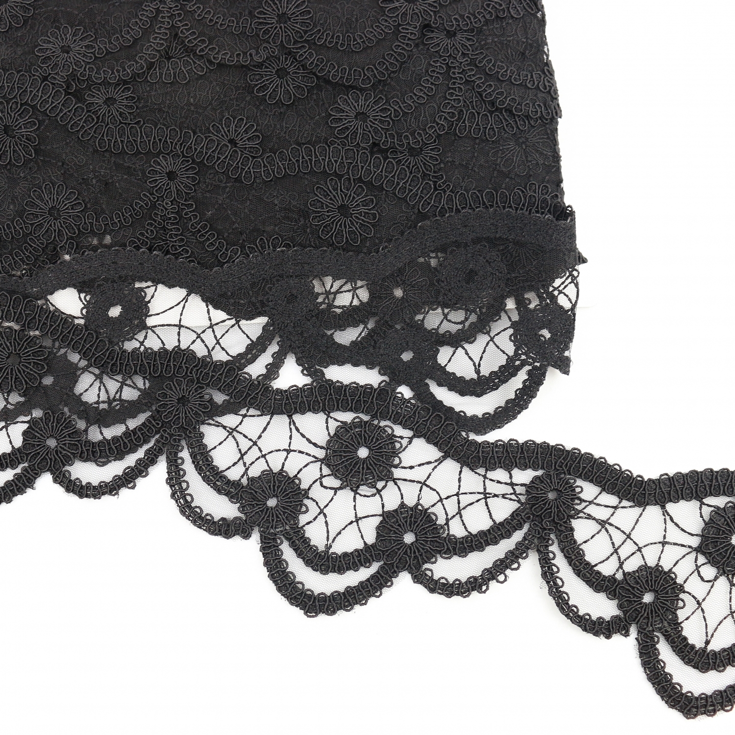 Banda Dantela Brodata, 90 mm, Alb, Negru (9 metru/rola) Cod: 14067 - 2