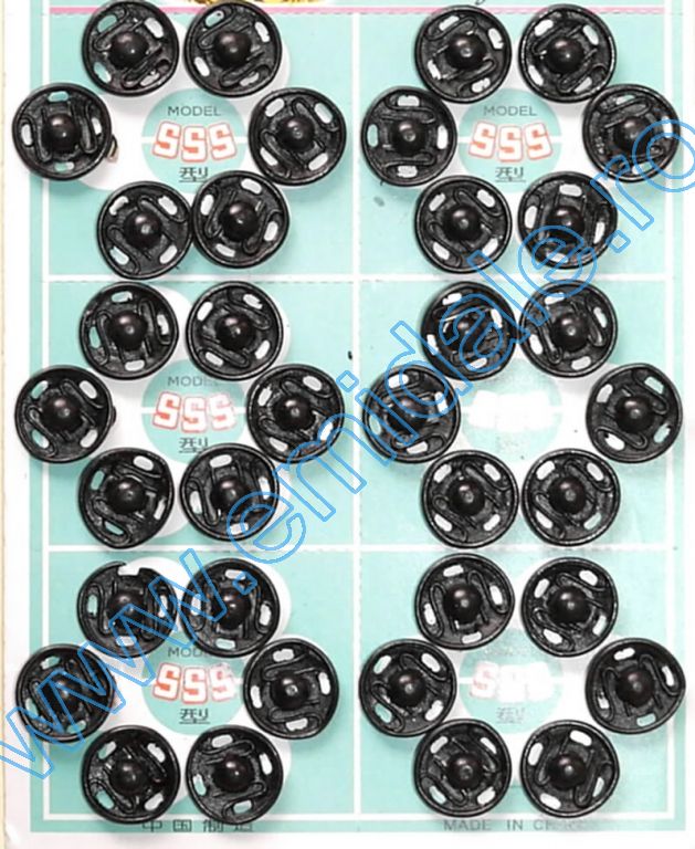 Sewing Snap Fasteners, 11 mm, Black, Nickel (8 sheets/pack)Code: 555-2 