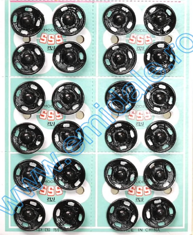 Sewing Snap Fasteners, 13.5 mm, Black, Nickel (6 sheets/pack)Code: 555-3