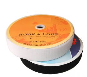 Hook and Loop Tape, 20 mm, White, Black (25 meters/roll) - Hook and Loop Tape, 20 mm, White, Black (25 meters/roll)